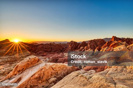 istock Valley of Fire State Park Landscape at Sunrise near Las Vegas, Nevada, USA 1218174925