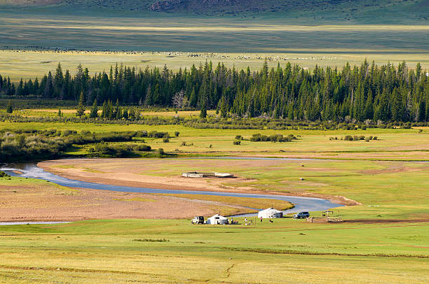 Valley of river in north Mongolia stock photo