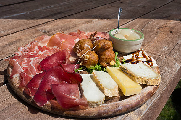 Valtellina - Typical culinary delights served at the alpine huts stock photo
