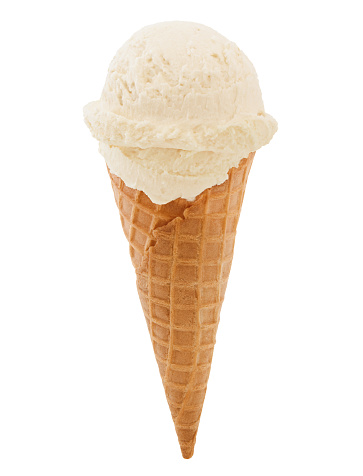 Simple Vanilla Ice Cream in Waffle Cone isolated on white