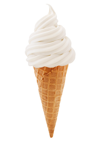 Vanilla soft serve ice cream wafer cone isolated on white background