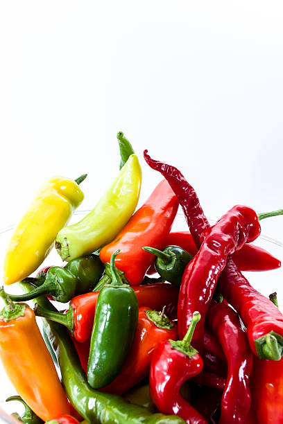 Variety of Fresh Picked Hot Peppers stock photo
