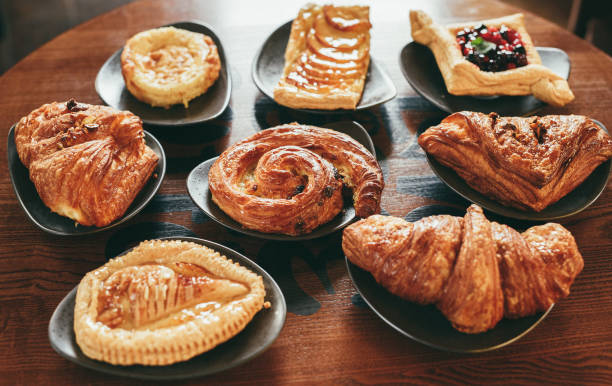 Variety of puff pastry buns stock photo