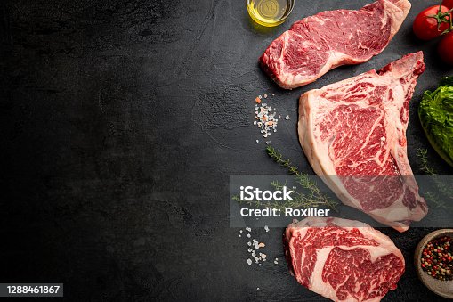 istock Variety of Raw Meat Steaks 1288461867