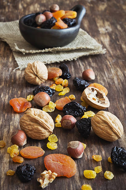 various dried fruits and nuts stock photo