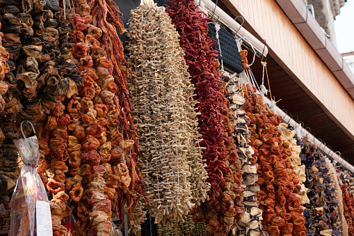 Front view of various dried spices