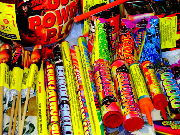 Various home fireworks. Sutton-in-Ashfield, Nottinghamshire, UK.  A selection of various home fireworks taken on a table top on the 5th November 2011. firework explosive material stock pictures, royalty-free photos & images