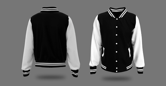 Varsity Jacket mockup in front and back views. 3d illustration, 3d rendering