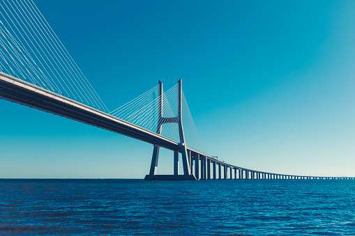 Vasco Da Gama Bridge In Lisbon Portugal Stock Photo - Download Image ...
