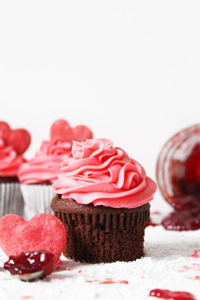 Vegan Chocolate and strawberry cupcakes stock photo