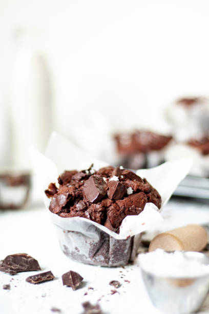 Vegan Chocolate Chip Muffin close-up stock photo