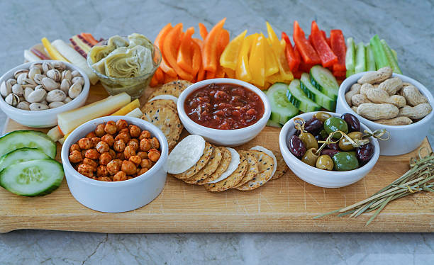 Vegetable Crudites and Dips/ vegetable platter, healthy eating stock photo