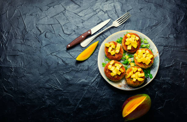 Vegetarian quinoa burgers, space for text stock photo