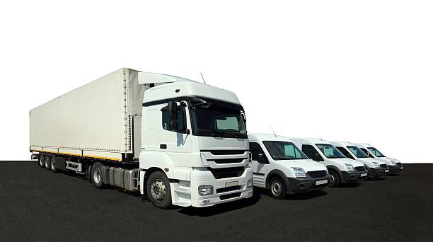Vehicle fleet for delivery and cargo stock photo