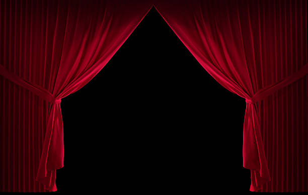 Velvet red curtain 3D realistic stage curtains with a black background curtain stock pictures, royalty-free photos & images