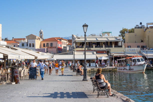 Venetian harbour in Chania, Crete stock photo