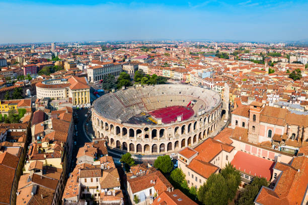 Verona Arena aerial panoramic view stock photo