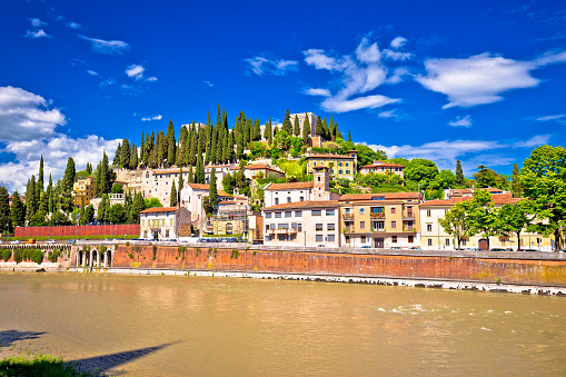 Verona cityscape from Adige river bridge view, Veneto region of Italy