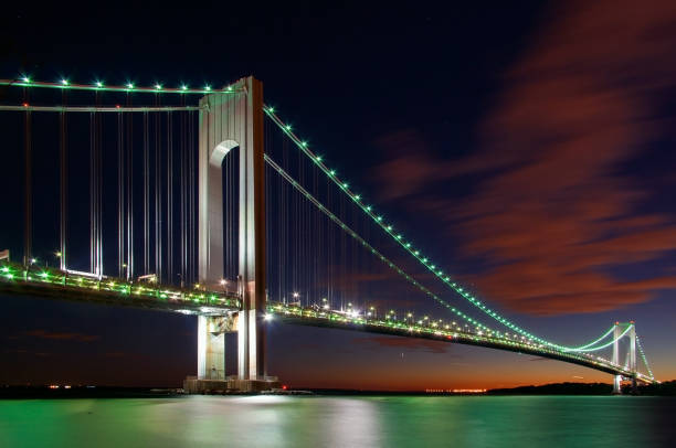 Verrazano-Narrows Bridge, New York at night stock photo