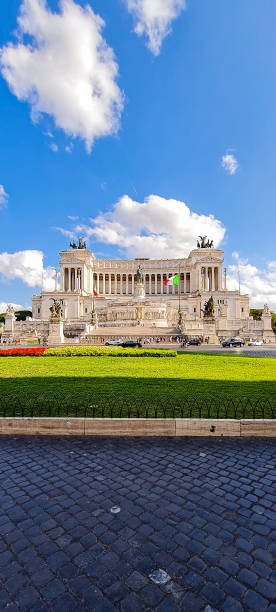 Vertical angle capture of the majestic Victor Emanuel II Monument in the city of Rome, Italy stock photo