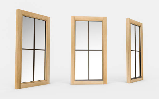 Vertical rectangle wooden window isolated on white background 3d illustration stock photo