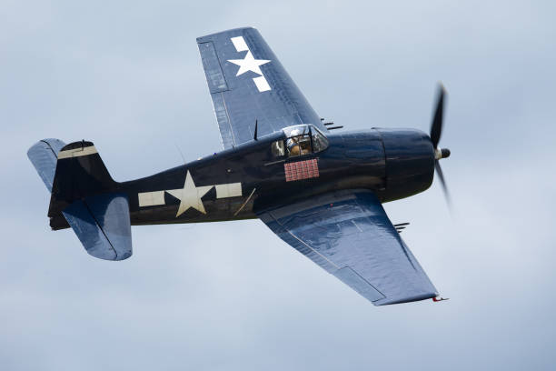 Very close view of an American WWII fighter plane (F6F Hellcat ) Very close view of an American WWII fighter plane (F6F Hellcat ) ww2 american fighter planes pictures stock pictures, royalty-free photos & images