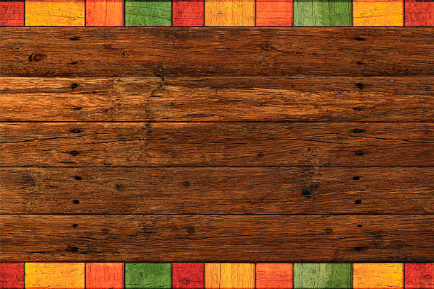 Vibrant Rustic Mexican Colored Border Dark Wood Background Rustic dark wood planks with vibrant colored borders for Mexican style backgrounds mexican culture stock pictures, royalty-free photos & images