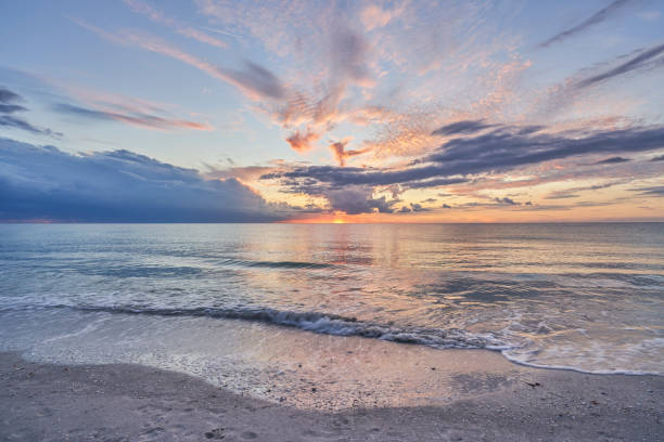 Vibrant Sunset at Sand Key Beach in Clearwater Florida USA stock photo