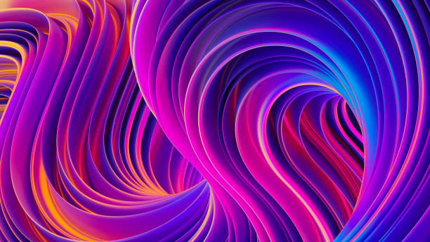 Vibrant twisted shapes in motion 3D abstract liquid ultra violet background Abstract 3D liquid background. Fluid design backdrop. Trendy composition in modern ultra violet holographic colors. Bright vibrant twisted shapes in motion. 3D rendering. paint neon color neon light ultraviolet light stock pictures, royalty-free photos & images