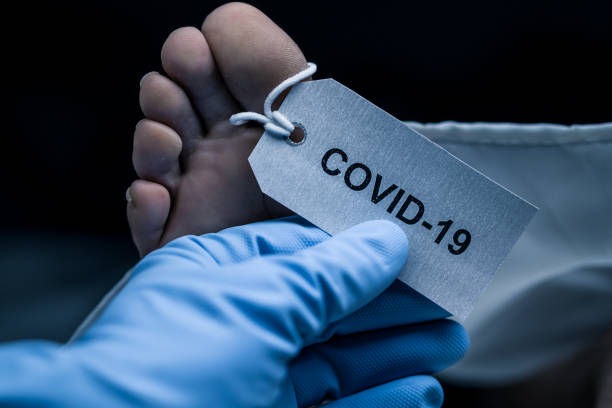 Victim of COVID-19 Dead body with a tag Covid-19. Coronavirus victim. crematorium stock pictures, royalty-free photos & images
