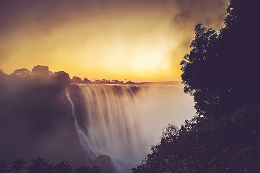 The Victoria Falls in flood at sunrise in April 2018 Victoria Falls Zimbabwe Africa