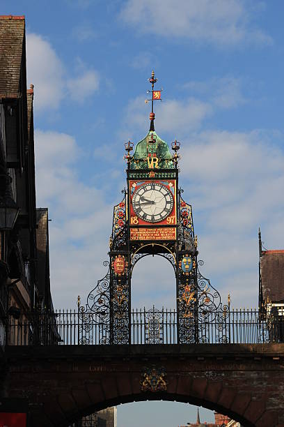 Victorian clock tower in Chester, UK stock photo