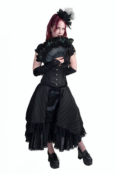 Victorian Gothic Girl - Standing with Fan stock photo
