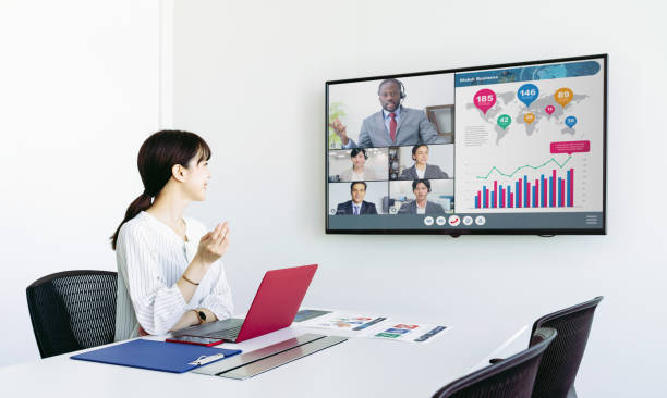 Video conference concept. Teleconference.  Webinar. Online seminar. e-Learning. Video conference concept. Teleconference.  Webinar. Online seminar. e-Learning. virtual background stock pictures, royalty-free photos & images