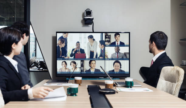 Video conference concept. Telemeeting. Videophone. Teleconference. Video conference concept. Telemeeting. Videophone. Teleconference. online meeting asian stock pictures, royalty-free photos & images