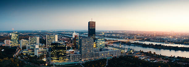 Panoramic view on Vienna and its business district at night (Austria).