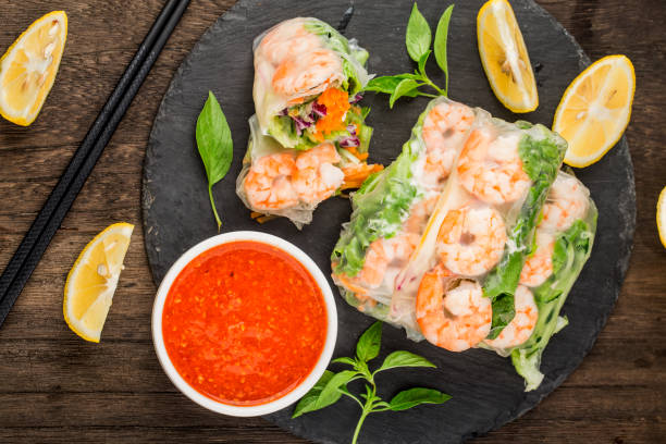 Vietnamese FoodFresh Spring Roll with shrimps, stock photo