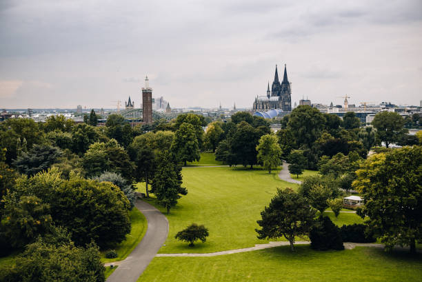View across the Rheinpark in Cologne stock photo
