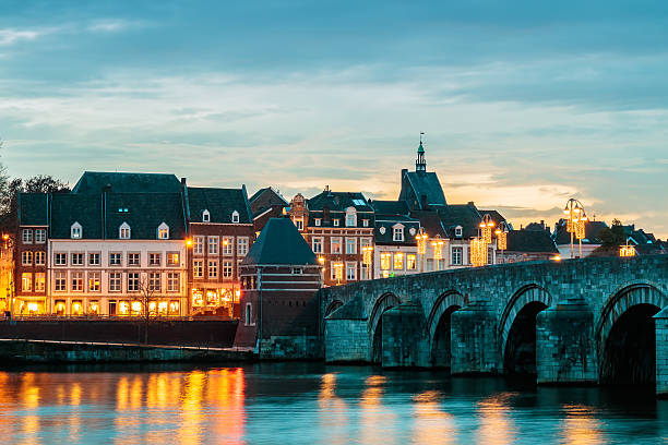 View at the Dutch Sint Servaas bridge in Maastricht stock photo