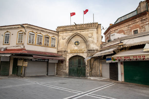 View from Grand Bazaar closed.The number of people in the squares and streets has decreased. stock photo