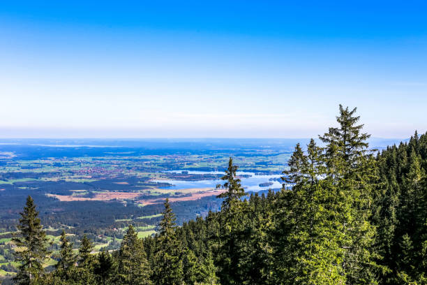 View from Hörnle Mountain to the Staffelsee, Bad Kohlgrub, Upper Bavaria, Germany Hörnle Mountain near Bad Kohlgrub with view to the Staffelsee, Upper Bavaria, Germany lake staffelsee stock pictures, royalty-free photos & images