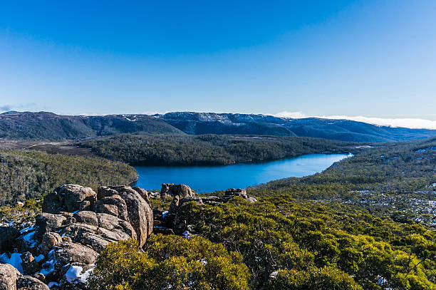 View from lookout at Mount Field National Park, Tasmania stock photo
