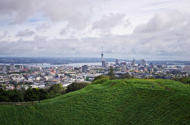 View from Mount Eden in Auckland, New Zealand stock photo