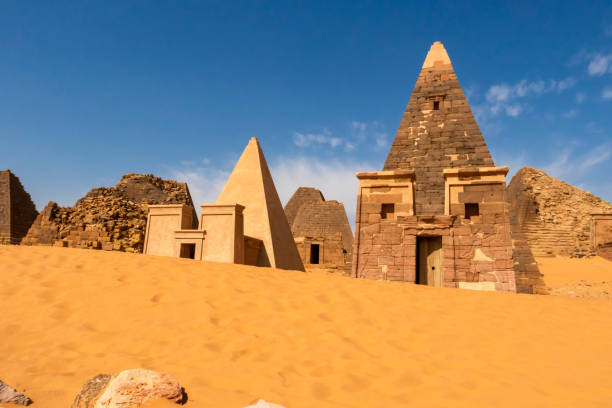 A view from Nubian pyramids in Meroë,Sudan stock photo