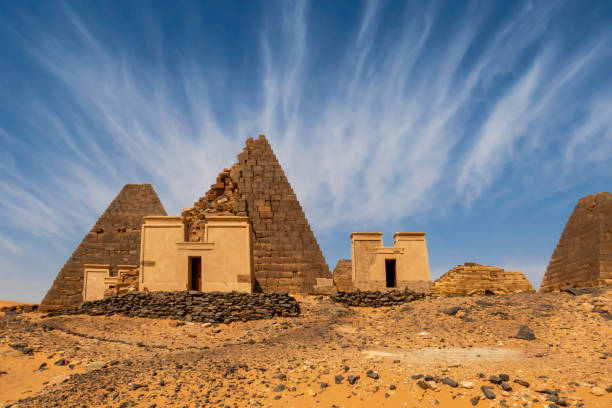 A view from Nubian pyramids in Meroë,Sudan stock photo