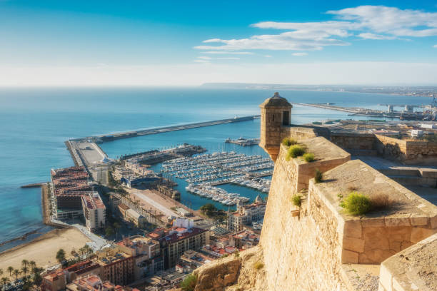 View from Santa Barbara castle to marine Alicante, provence Valencia, Spain View from Santa Barbara castle to marine Alicante, provence Valencia, Spain alicante province stock pictures, royalty-free photos & images