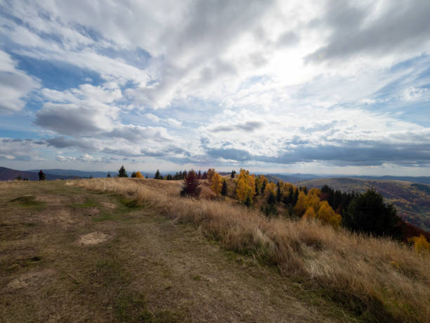View from the Secaria Peak, Prahova County, Romania stock photo