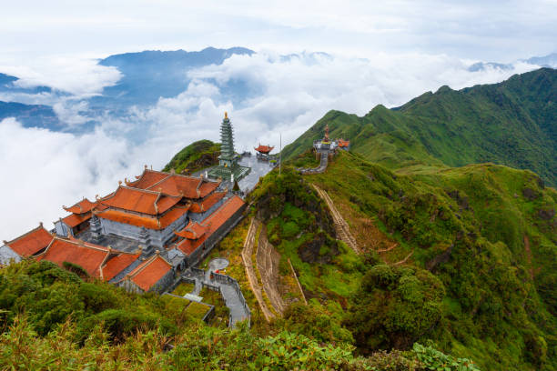 View from the summit of the Fansipan Mountain, Sapa, Vietnam stock photo
