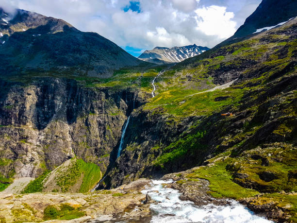 View from the Trollstigen in Norway stock photo