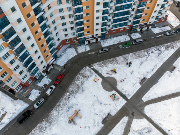 View from top of courtyard of residential building in Moscow, Russia stock photo